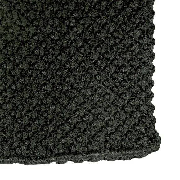 Vintage 1970s Black Macrame Purse with Wooden Handles & Floral Lining - Picture 2 of 6